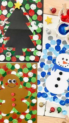 Christmas Q Tip Painting For Kids, Christmas Tree Craft Ideas For Kids, Cute Christmas Craft Gifts, Christmas Card For Preschool, Year 2 Christmas Cards, Preschool Christmas Card Ideas, Christmas Activities Preschool Crafts, Diy Christmas Card Kids, Christmas Card Diy For Kids