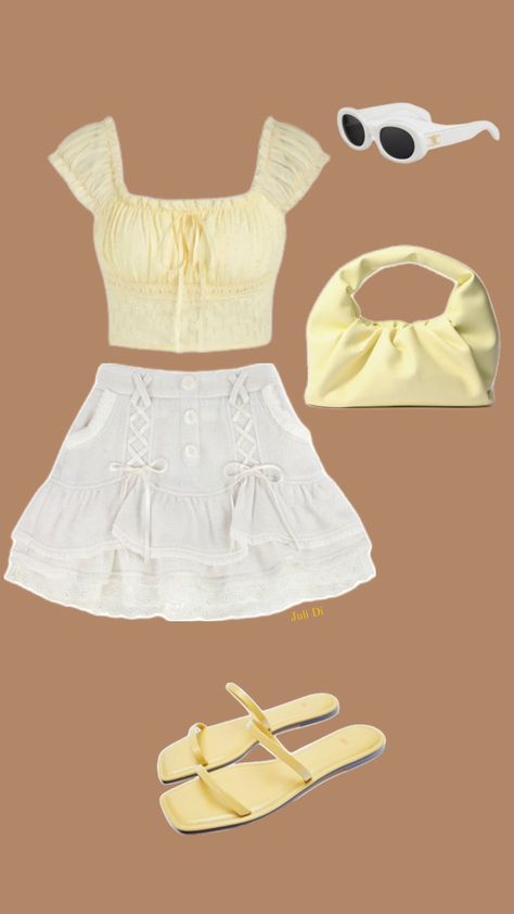 Yellow Concert Outfit, Mamma Mia Dress, Butter Yellow Outfit, Beach Outfit Ideas Summer, Outfit Inspo Beach, Mia Dress, Yellow Outfit, Butter Yellow, Summer Outfit Inspiration