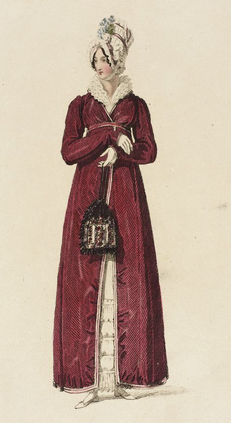 Fashion Plate, 'Promenade Dress' for 'The Repository of Arts' | LACMA Collections 1820 Fashion, Regency Dresses, Promenade Dress, Empire Outfit, Walking Dress, Regency Gown, Regency Era Fashion, Jane Austin, Regency Dress