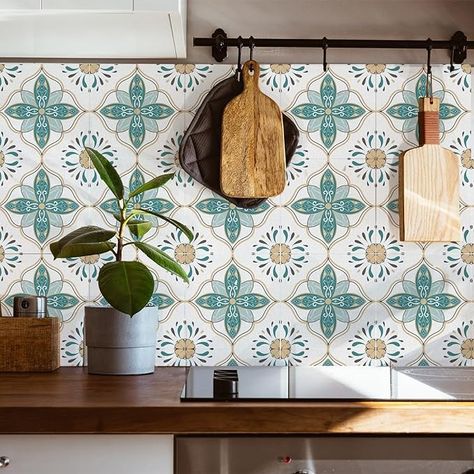 Blue tile backsplash kitchen