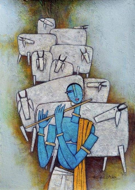 Modern Krishna, Indian Painters, Indian Contemporary Art, Paintings Contemporary, Composition Drawing, Ganesh Art Paintings, Indian Art Gallery, Bangla Quotes, Art Frames