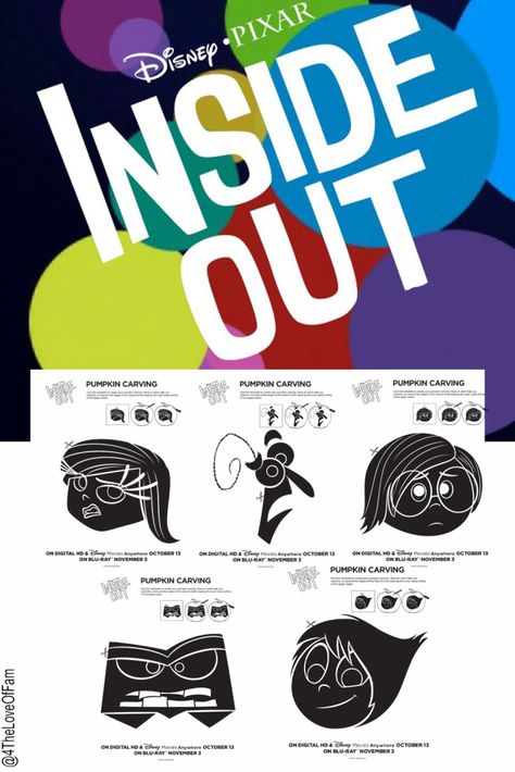 Anger, Fear, Joy, Sadness and Disgust Disney's Inside Out Pumpkin Carving Halloween Templates ~ FREE Stencil Printable Disney Inside Out Pumpkin Carving Stencil from 4 The Love of Family MAIN Inside Out 2 Pumpkin Carving, Joy Pumpkin Inside Out, Inside Out 2 Pumpkin, Inside Out Pumpkin Carving, Inside Out Pumpkin, Disney Stencils, Pumpkin Carving Halloween, Pumpkin Carving Stencil, Printable Pumpkin Stencils