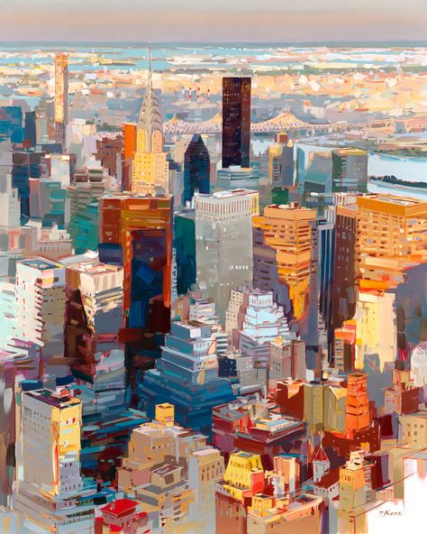 Josef Kote | Breathtaking Glow, NYC | Cutter & Cutter Fine Art Skyscraper Painting, Josef Kote, City Landscape Painting, Nyc Painting, Urban Art Painting, Architectural Paintings, Cityscape Paintings, Nyc Landmarks, New York Painting