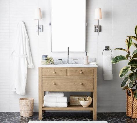 21 - 30 inches 31 - 40 inches Bath Vanities | Pottery Barn Bath Vision Board, Guest Half Bathroom, Powder Bath Remodel, Half Bath Vanity, Bathroom Vanity Gray, Beautiful Small Bathrooms, Bathroom Mood Board, Small Shower, Rustic Bathroom Vanities