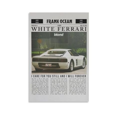 Blond Poster, Frank Ocean Poster, Ocean Poster, Ferrari Poster, White Ferrari, Poster Bedroom, Valentine Birthday, Bedroom Posters, Frank Ocean