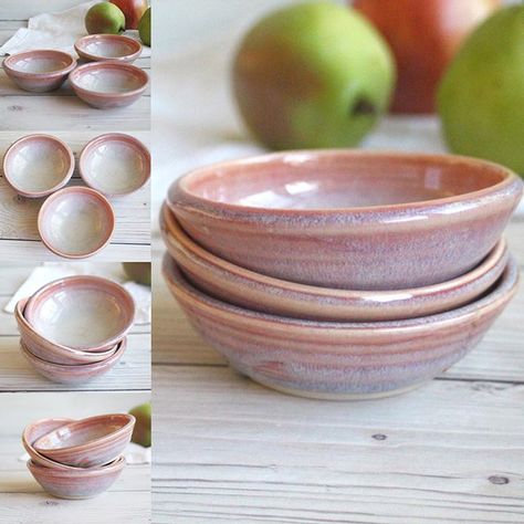 New kimchi glazed prep bowls. This is such a pretty glaze it reminds me of a pink cloud Ceramic Prep Bowls, Kimchi Glaze Pottery, Kimchi Glaze, Pottery Dinnerware, Plates Ceramic, Prep Bowls, Salt Cellars, Pink Cloud, Kitchen Bowls