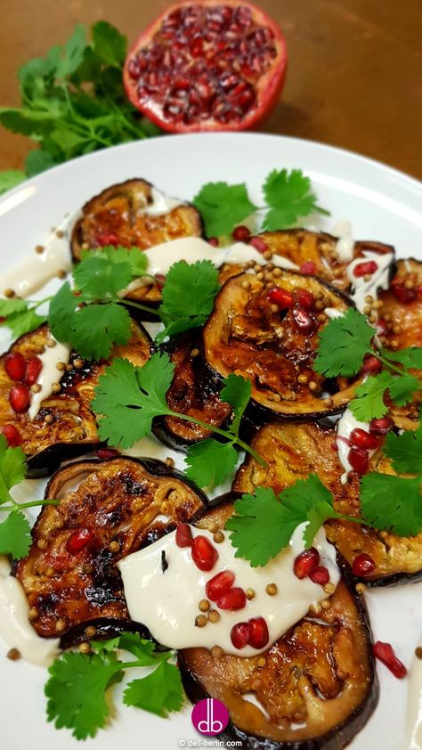 Aubergine Pomegranate, Ottolenghi Aubergine, Baked Aubergine, Tahini Drizzle, Otto Lenghi, Vegan Baked, Iranian Food, Carbohydrates Food, Star Chef