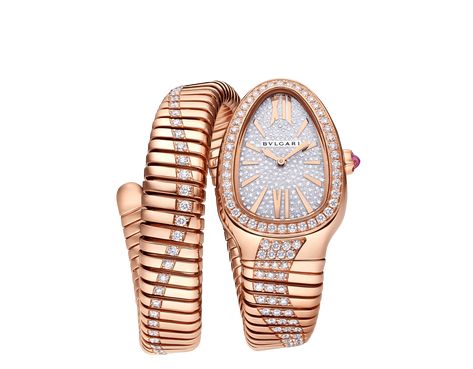 Serpenti Tubogas Watch 103924 | Bulgari Serpenti Tubogas Watch, Bvlgari Serpenti, Rose Gold Watches, Rose Gold Case, Rose Gold Pink, Roman Numeral, Rose Gold Watch, Gold Set, Exquisite Jewelry