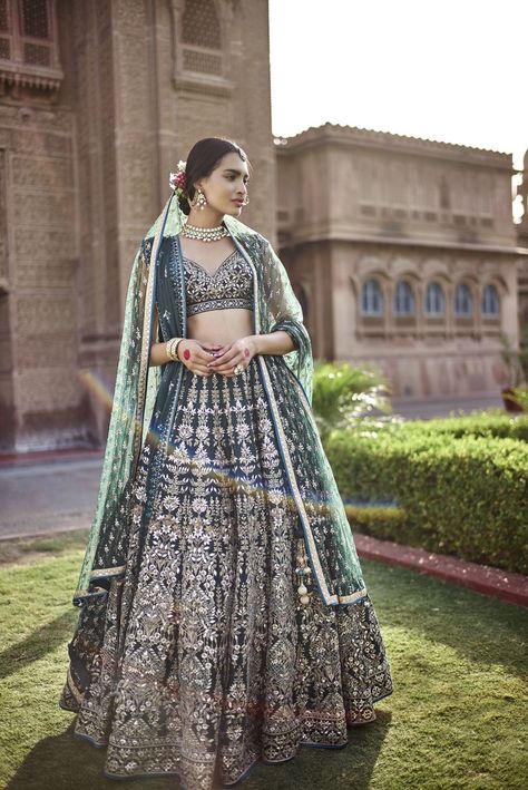 Photo of Dark green Anita dongre lehenga Saree Bollywood, Groom Photography, Bridal Lehenga Collection, Bridal Photographs, Anita Dongre, Designer Bridal Lehenga, Indian Bridal Lehenga, Green Lehenga, Patiala Salwar