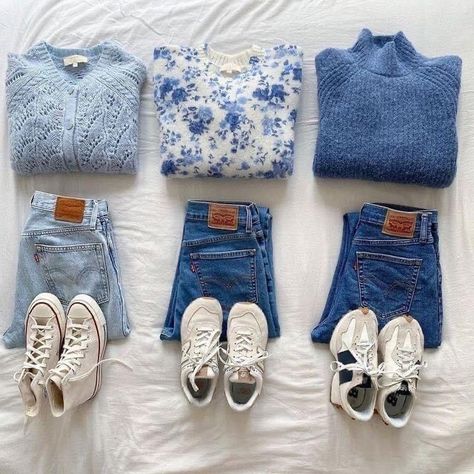 The Color Blue, Minimalist Wardrobe, Blue Outfit, Mode Inspo, 가을 패션, Number 3, Casual Style Outfits, Mode Inspiration, Winter Fashion Outfits