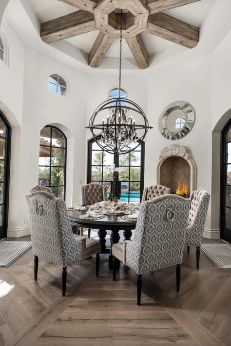 Step inside this stunningly beautiful French villa home in Arizona Arizona Mansions, French Provincial Home, French Villa, Rooftop Dining, Provincial Home, Rustic Candle, Custom Fireplace, Luxury Estate, Luxury Kitchens