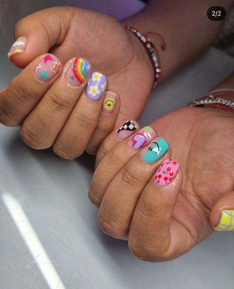 Kids Nails Cute Simple Gel, Lsd Nails Short, Kid Core Nails, Nails Cute Ideas, Kids Nails Cute Simple, Lsd Nails, Nails Cute Simple, Gel Nails Cute, Kid Nails