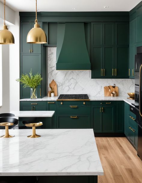 50 Stunning Green Kitchen Ideas To Elevate Your Home Design Emerald Green Small Kitchen, British Racing Green Kitchen Cabinets, Emerald Green And White Kitchen, Kitchen Ideas Emerald Green, Mint Green And Black Kitchen, Green Kitchen Flooring Ideas, Emerald And Gold Kitchen, Painting Kitchen Cabinets Green, Modern Kitchen Colours Ideas