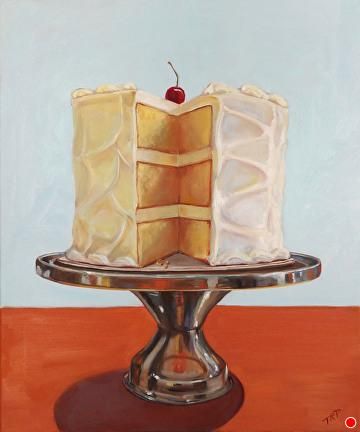 Three Layer Cake by Terry Romero Paul Oil ~ 24 x 29 Cake Still Life, Three Layer Cake, Pastel Food, Book Drawings, Donut Art, Painting Landscapes, Cake Illustration, Cake Artist, Food Log