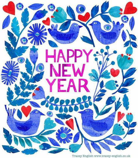 English Illustration, Tracey English, Happy New Year 2016, Happy New Year Wallpaper, New Year Illustration, New Year Art, Blue Christmas Tree, Happy New Year Images, New Year Wallpaper