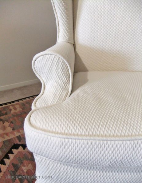 Matelasse Slipcover by Karen's Custom Slipcovers Painting Upholstered Furniture, Wingback Chair Slipcovers, Linen Slipcover, Armchair Decor, Diy Furniture Upholstery, Custom Slipcovers, Classy Living Room, Pillow Slip Covers, Slip Covers