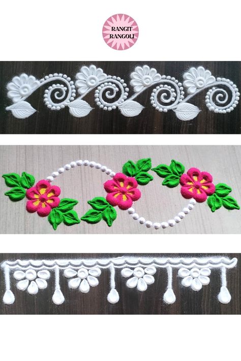 Easy Border Rangoli Design | Daily Door Rangoli | Side Rangoli | Rangit Rangoli Rangoli Border Designs For Door, Rangoli Designs Door Border, Rangoli Door Border, Door Side Rangoli Designs, Door Rangoli Designs, Door Border Rangoli Designs, Side Rangoli, Door Rangoli, Border Rangoli Designs