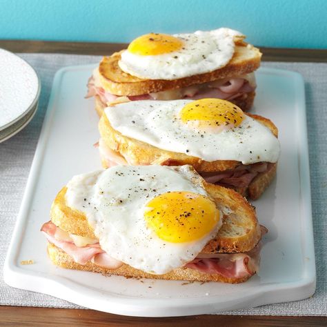 Croque Madame Recipe, Sweet Toast, Grilled Ham And Cheese, Grilled Ham, Croque Madame, Reno Nevada, Fried Eggs, Christmas Brunch, Energy Bars