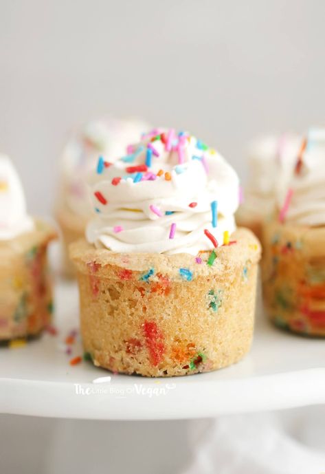 Vegan Funfetti Cookies Cups recipe | The Little Blog Of Vegan Confetti Cookie Dough, Cookie Dough Cupcakes, Confetti Cookies, Cookie Cups Recipe, Funfetti Cookies, Baking Journal, Dairy Free Cream, Chocolate Chip Cookie Bars, Healthy Desserts Easy