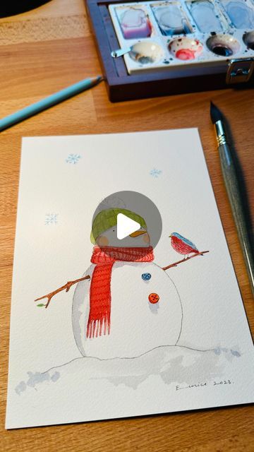 Snowman Looking Up, Snow Man Painting, Christmas Drawing Ideas Creative, Christmas Drawing Ideas Easy, Snowman Watercolor, Christmas Watercolors, Snowman Drawing, Watercolor Snowman, Simple Diy Projects