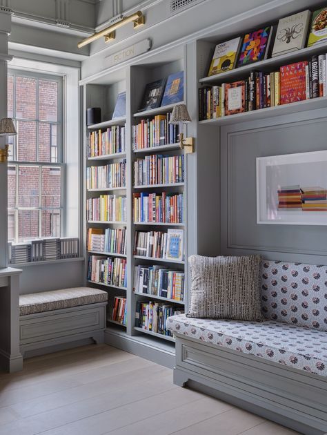 Bench Bookcase, Bookcase With Seating, Bookshelves With Bench, Bookshelves With Reading Bench, Bookshelves With Bench Seat, Built In Bookshelves With Bench, Wrap Around Bookshelves, Bookshelves Behind Couch, Windowseat Bookshelves