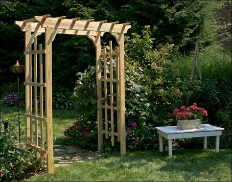 . Garden Archway, Wood Arbor, Wooden Arbor, Rose Arbor, Arbors Trellis, Garden Arbor, Garden Entrance, Building Plan, Diy Pergola