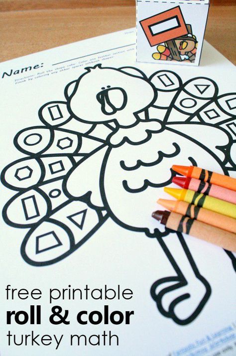 Free Printable Roll and Color Thanksgiving Turkey Shape Matching Activity. Fun Math Games for Preschool and Kindergarten! Turkey Math, Thanksgiving Activities For Kindergarten, Thanksgiving Math Activities, Thanksgiving Activities Preschool, Games For Preschool, Thanksgiving Games For Kids, Thanksgiving Kindergarten, Thanksgiving Crafts Preschool, Thanksgiving School