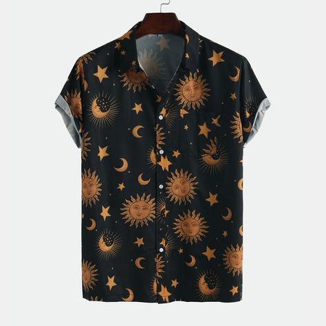 Printed Shirts Men, Sun Shirt, Mens Hawaiian Shirts, Pompeii, Sun And Moon, Beach Shirts, Sun Moon, Look Cool, Eddie Bauer