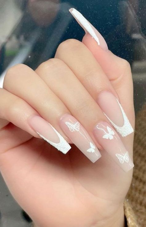 Fake Nails Designs, Graduation Nails, French Manicure Nails, White Acrylic Nails, French Tip Acrylic Nails, Her Nails, Coffin Shape Nails, White Nail Designs, Pink Nail Designs