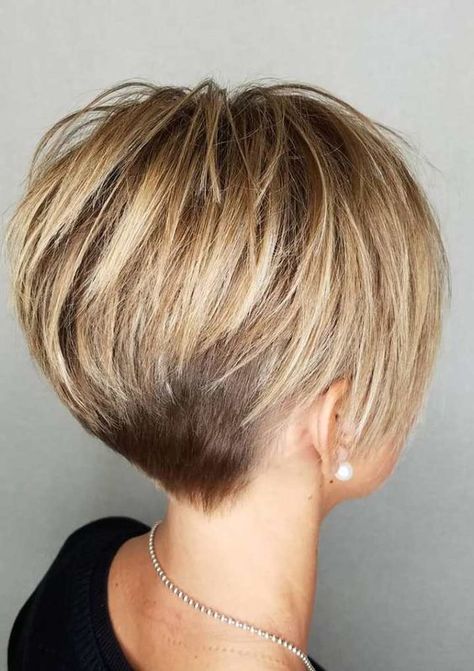 Easy Short Layered Hairstyles - Everyday Hairstyles for Short Hair Tuck Behind Ear Short Hairstyles, Short In The Back Haircut, Short Straight Hair Tucked Behind Ears, Layered Short Hair With Side Bangs, Adding Layers To Short Hair, Short Layered Haircuts With Side Bangs, Thick Short Hair With Layers, Back View Short Hair, Short Blonde Hair With Highlights