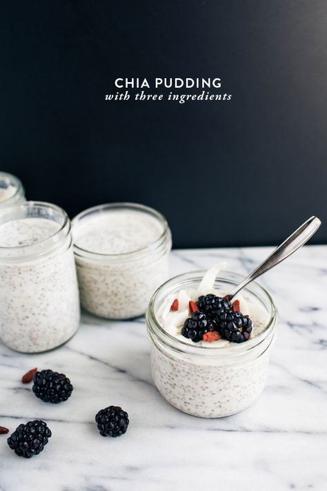 Three Ingredient Chia Seed Puddingfills 2 small mason jars1 (13.5oz) can coconut milk*1/4 cup chia seeds1 tbsp. honey1 tsp. vanilla (optional)*You can also substitute it with almond milk and then mix in a little plain yogurt to thicken it Pudding Chia, Chia Recipe, Chia Seed Recipes, Chia Pudding Recipes, Chia Seed Pudding, God Mat, Canned Coconut Milk, Oven Recipes, Chia Pudding