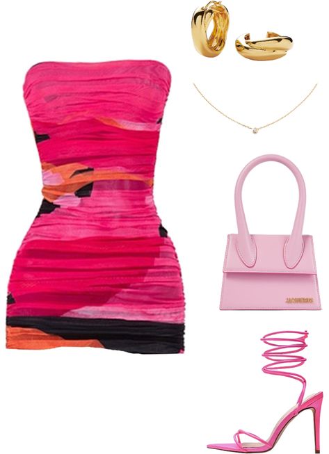 Easy Access Outfit, Pink Club Outfit, 80s Maximalism, Cocktail Party Attire, Midi Dress Strapless, Look Shein, Maximalist Fashion, Looks Party, Bold And Beautiful