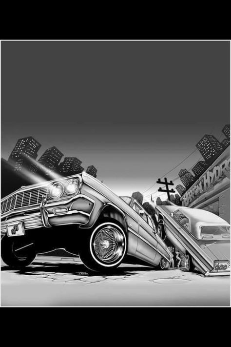 Art                                                                                                                                                     More Low Riders Drawings, Low Rider Drawings, White Lowrider, Low Rider Tattoo, Lowrider Drawings, Traditional Chicano Tattoos, Lettrage Chicano, Lowrider Tattoo, Art Chicano