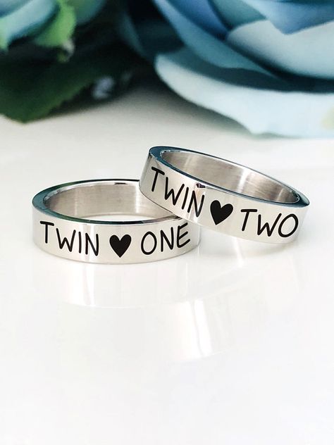 5mm Twins Ring Set(Sold individually)/Twin one, Twin two Ring/5mm stainless steel ring/engraving inside sold separately Twin Jewelry, Twin Rings, Twin Things, Bff Rings, Giraffe Ring, Sarcastic Clothing, Ring Engraving, Cool Rings For Men, Twins Gift