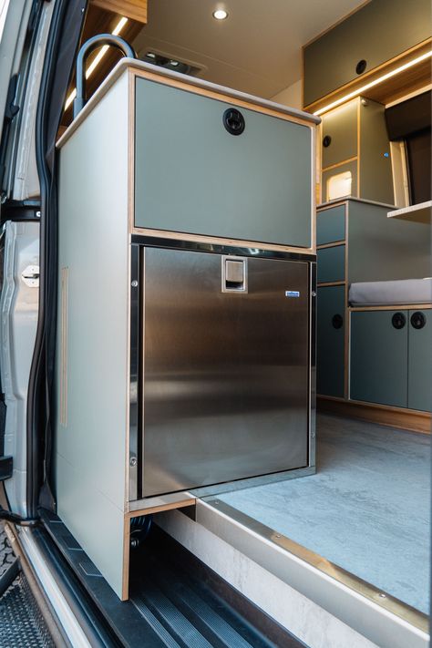 Custom Sprinter Van, Van Interiors, Vw Bus Interior, Mercedes Camper, Mercedes Sprinter Camper, Bus Interior, Sprinter Camper, Corner Office, Truck Camping