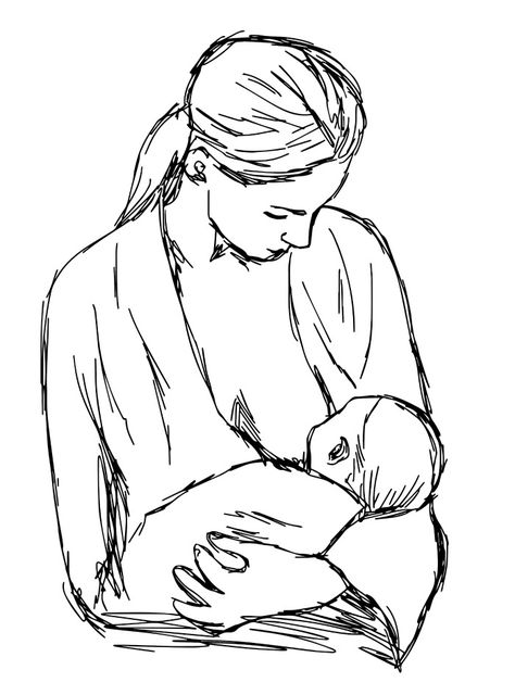 Breastfeeding Drawing Sketch, Breastfeeding Drawing, Mommy Drawing, Baby Drawing Easy, Mother Drawing, Mother Feeding Baby, Mother And Child Drawing, Milk Drawing, Mom Drawing