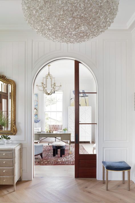 See How Jenny Keenan Designed Her Parents' Forever Home in South Carolina | Southern Living Estilo Charleston, Arched French Doors, Glass Pocket Door, Arched Doorway, Arch Doorway, Charleston Homes, Arched Doors, Chic Spaces, Mount Pleasant