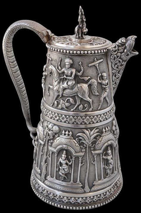 Exceptional Indian Silver Water Jug by P. Orr & Sons - Michael Backman Ltd Silver Pooja Items, Water Pictures, Antique Silverware, Antique Silver Jewelry, Silver Water, Silver Ornaments, Silver Tea, Ancient India, Water Jug