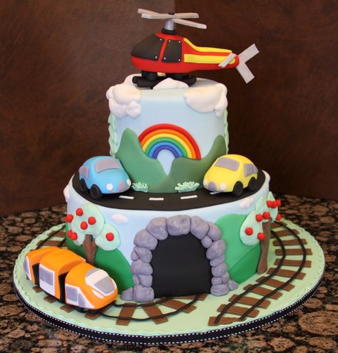 Transportation Birthday Cake, Transportation Cake, Helicopter Cake, Helicopter Birthday, Rodjendanske Torte, Train Birthday Cake, Transportation Birthday Party, Transportation Birthday, Train Cake