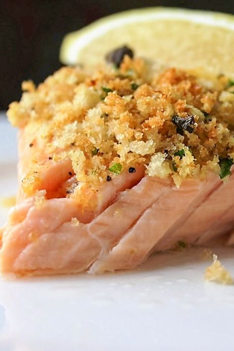 Lemony panko crusted salmon is easy, light and fresh. The zesty breadcrumb topping adds delicious texture. Perfect for busy weeknights or company meal. Panko Crusted Salmon, Cooking Classy Recipes, Seafood Sauces, Parmesan Crusted Salmon, 30 Minute Recipes, Breadcrumb Topping, Crusted Salmon, Easy Seafood Recipes, Easy Seafood