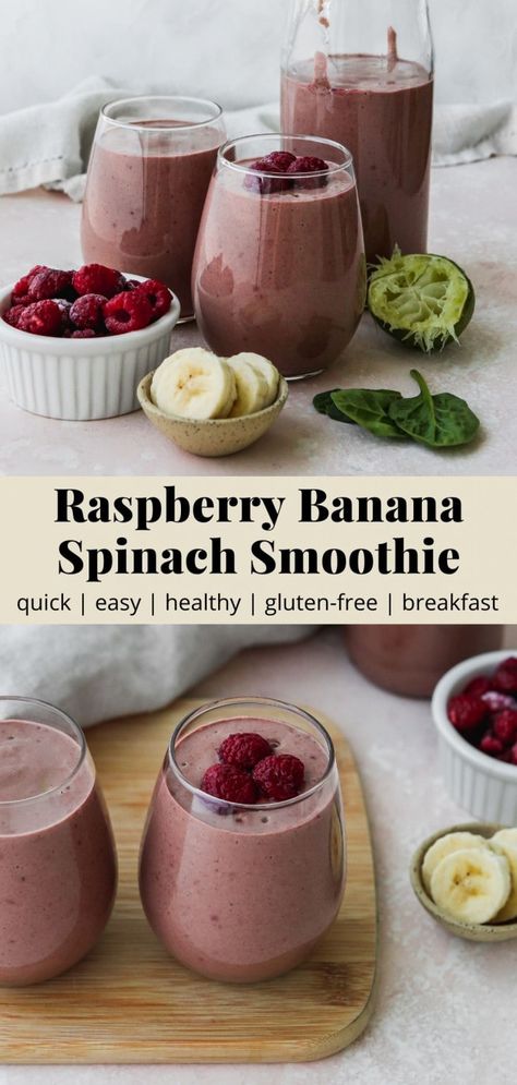 Cherry Spinach Smoothie, Smoothie Dates, Liquid Breakfast, Breakfast Shakes Healthy, Walder Wellness, Raspberry Smoothie Recipes, Banana Spinach Smoothie, Raspberry Banana, Spinach Smoothie Recipes