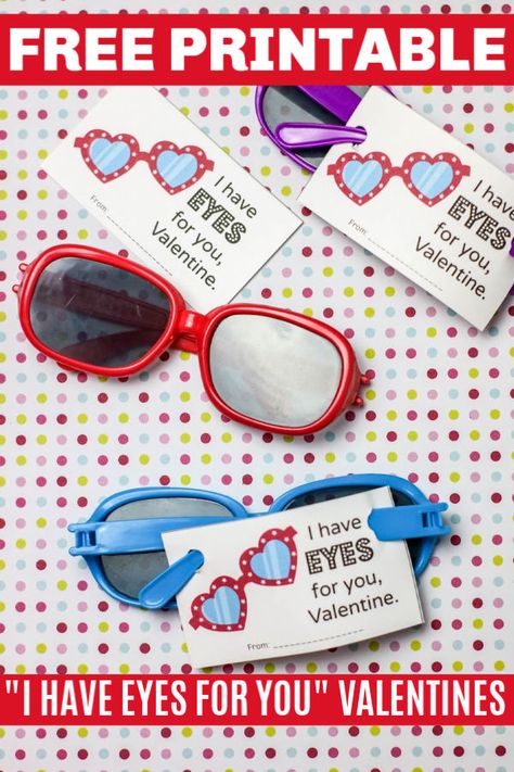 Free printable sunglasses valentines for boys or girls. Each Valentine's Day card says, "I Have Eyes for You, Valentine". Perfect for class parties. #printables #printablevalentines #sunglasses via @sweeterbydesign Sunglasses Valentines Ideas, Valentine's Day Gift Sunglasses With Tinted Lenses, Valentine Glasses Printable, Sunglasses Valentine Printable Free, Heart-shaped Sunglasses For Valentine's Day Gift, Glasses Valentine, Valentine Gifts For Kids, Class Valentines, Toddler Valentines