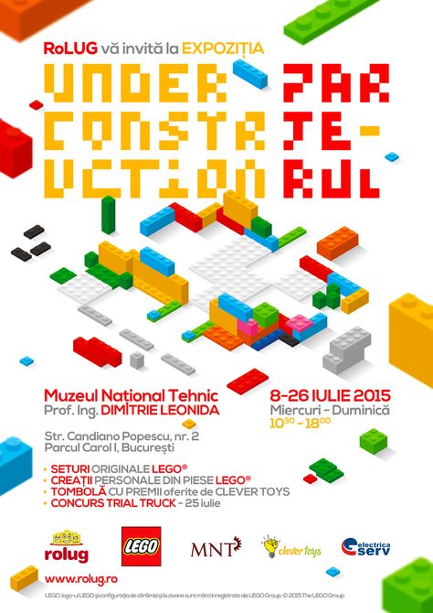 Poster design for lego exposition under construction Google Poster Design, Lego Design Poster, Lego Design Graphic, Lego Poster Design, Construction Poster Design, Construction Poster, Lego Poster, Retail Advertising, 타이포그래피 포스터 디자인