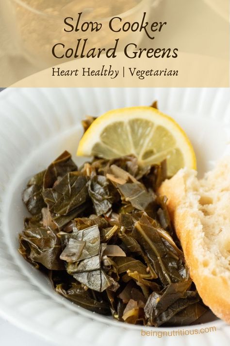 These healthy slow cooker collard greens are a great way to add greens to your diet without undoing it. We borrow the technique from traditional Southern greens, but season with Mediterranean flair for collard greens that are tender, delicious, AND healthy! Slow Cooker Greens Collard, Healthy Thanksgiving Stuffing Recipes, Healthy Thanksgiving Stuffing, Collard Greens Recipe Healthy, Slow Cooker Collard Greens, How To Cook Collards, Instant Pot Sous Vide, Southern Collard Greens, Golo Recipes