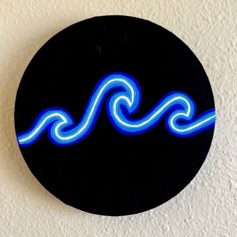 Neon Wave Easy Neon Acrylic Painting, Paint Ideas For Cds, Record Painting Ideas Simple, Canvas Neon Painting, Painting Cds Easy, Records Painting Ideas, Things To Paint On Vinyl Records, Things To Paint On A Record, Disk Painting Ideas Easy