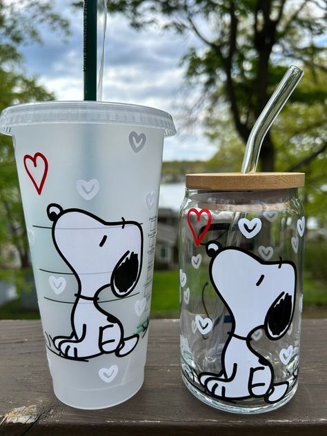 Snoopy Beer Can Glass Peanuts Coffee Cup Personalized Coffee Cup Full Wrap Heart Coffee Cup Birthday Gift Can Glass - Etsy Snoopy Starbucks Cup, Snoopy Gift Basket, Heart Coffee Cup, Snoopy Items, Beer Can Glasses, Snoopy Gifts, Woodstock Snoopy, Snoopy Birthday, Personalized Coffee Cup