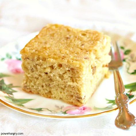 a square of vegan chickpea flour banana cake on a floral china plate Banana Cake Vegan, Chickpea Cakes, Chickpea Flour Recipes, Garbanzo Bean, Flours Banana Bread, Bean Cakes, Bean Flour, Easy Banana Bread Recipe, Banana Cake Recipe