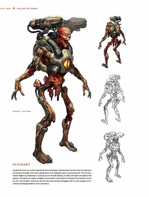 Revenants aka best looking enemy in Doom imo. Truth be told these dudes ain't that imposing, but en mass..... thats a topic for another pin :P Doom 4, Doom Demons, Doom 2016, Software Art, Doom Game, Doom Eternal, Body References, Dantes Inferno, Military Drawings