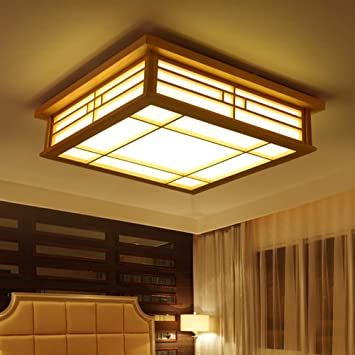 Japanese Living Rooms, Wooden Ceiling Design, Wood Ceiling Lights, Square Lattice, Wood Lamp Shade, Wooden Ceilings, Led Ceiling Lamp, Dimmable Lamp, Ceiling Fan Chandelier