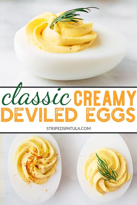 Nothing beats a classic! This simple Deviled Eggs recipe has a smooth, creamy filling, brightened with tangy Dijon mustard. Topped with your favorite garnishes, they're easy to make (and make ahead) for entertaining. #deviledeggs #appetizers Simple Deviled Eggs, Simple Deviled Eggs Recipe, Perfect Deviled Eggs, Classic Deviled Eggs, Devilled Eggs Recipe Best, Deviled Eggs Recipe Classic, Egg Benedict, Best Deviled Eggs, Deviled Eggs Easy